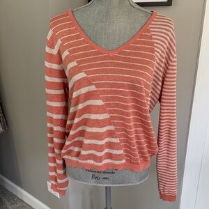Garnet Hill Coral and White Striped Sweater